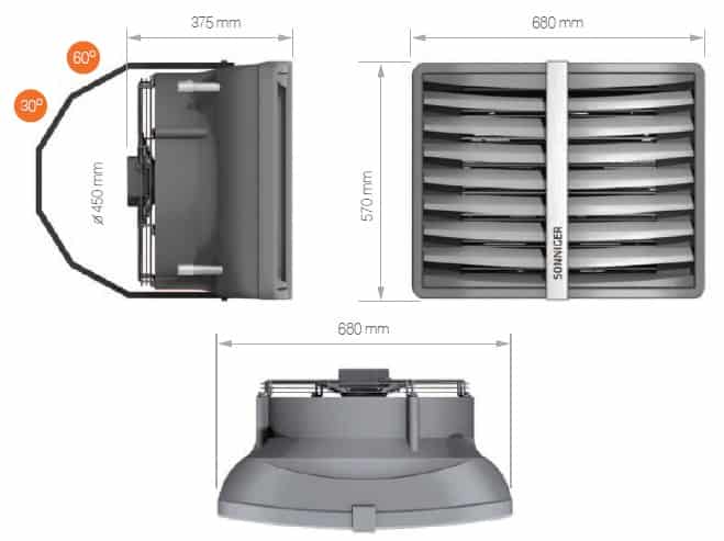 Sonniger heater dimensions