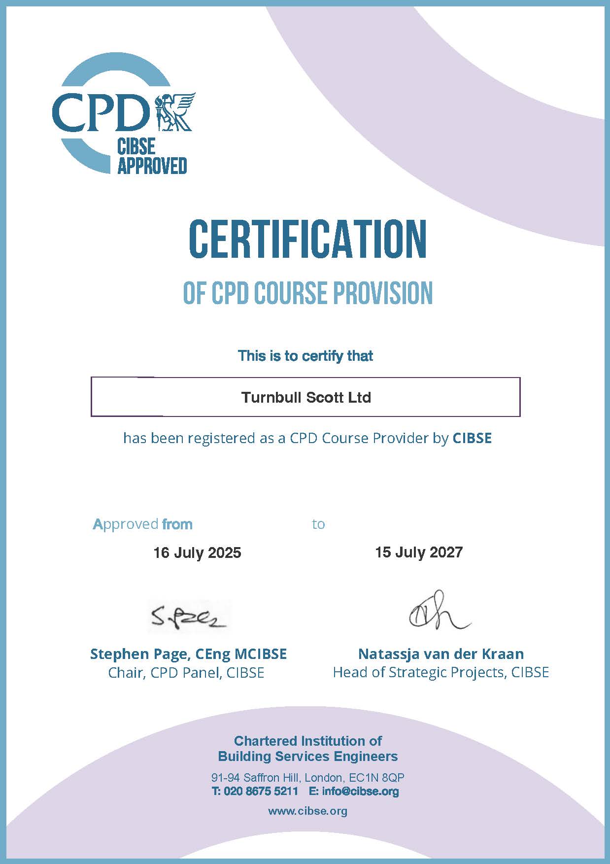 CPD Provider Certificate Turnbull & Scott 2025